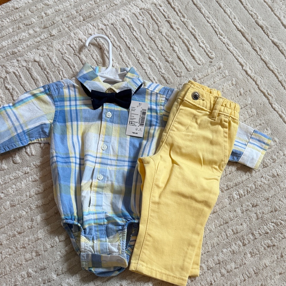 The Children's Place Blue & Yellow Plaid Button-Down Bodysuit with Yellow Pants